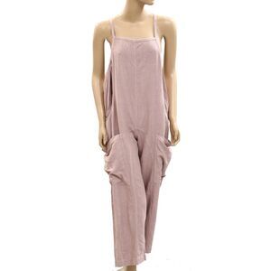 Free People Wide Leg Overalls Jumpsuit Sleeveless Solid Cotton Mauve M 284828